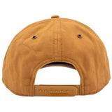 Back view of a light brown baseball cap with a snapback strap.