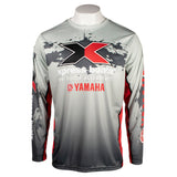 Long-sleeved athletic shirt featuring a grey and red design with logos from Xpress Boats and Yamaha on the chest.
