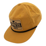 Side of a yellow cap with a black rope and a front patch that reads 'XPRESS BOATS, established 1966.'