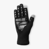 Palmside of a black glove with touchscreen fingertips and rubber grips.