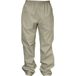 Beige rain pants on a white background.