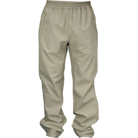 Beige rain pants on a white background.