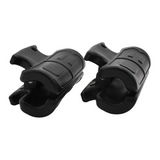 Pair of black plastic clips on a white background