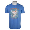Blue T-shirt featuring a graphic of a cowboy riding a fish and the text 'Xpress Boats, mess with the bull you'll get the horns'.