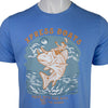 A light blue T-shirt featuring a graphic illustration of a large fish jumping out of waves with a cowboy riding it, with the text 'XPRESS BOATS' and 'MESS WITH THE BULL, YOU'LL GET THE HORNS' below it.