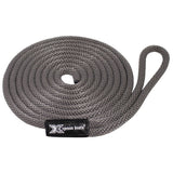 A coiled gray synthetic rope with a black brand patch reading 'Xpress boats' on a white background.