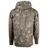 Back of a brown realistic camouflage hoodie.
