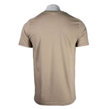 Back of a beige t-shirt. 