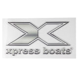 Silver domed Xpress Boats logo on a white background