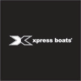 White xpress Boats logo decal on a black background.