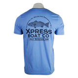 Light blue T-shirt featuring a fish graphic and the text 'XPRESS Boat Co - Hot Springs, AR' on the back.