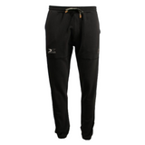 Black pants with a brand logo on a white background