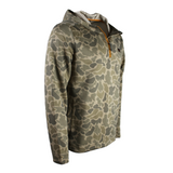 Camouflage-patterned hoodie on a white background.