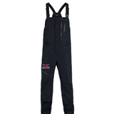 Black bib overalls with suspender straps and an xpress logo on the right thigh.