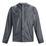 Front of a grey jacket with a hood and a black Xpress boats logo on the right chest.