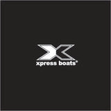 White Xpress Boats decal on a black background, featuring an X symbol and the text 'Xpress Boats' below it. 